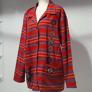 Chicos VintageTribal Aztec Jacket Blazer cardigan light coat 100% cotton size 2…